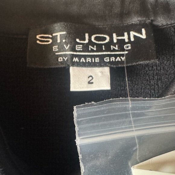 ST JOHN Evening Black Long-Sleeve Belted Shirt Dress • Sparkle Knit • Satin NWT - Picture 9 of 17